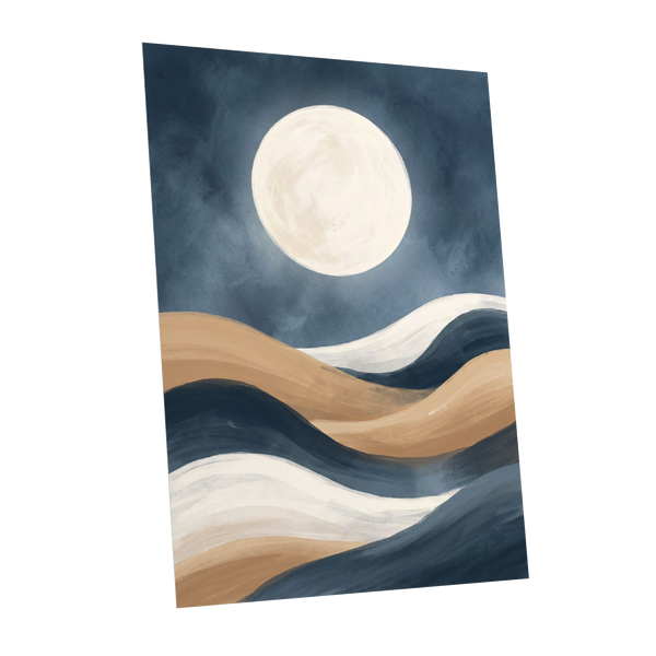 Moonlit Drift, blue, beige, white nature wall art shown as a unframed poster wall art print