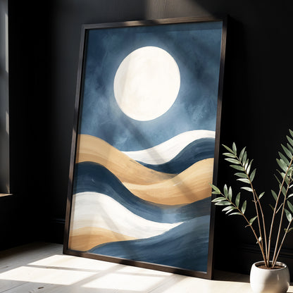 Moonlit Drift, blue, beige, white nature wall art displayed in a styled interior, gallery view 2