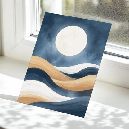 Moonlit Drift, blue, beige, white nature wall art displayed in a styled interior, gallery view 5