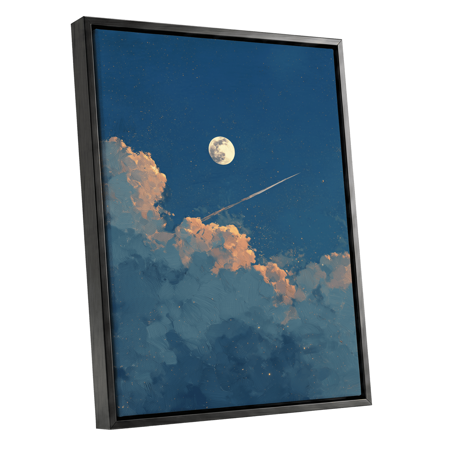 Moonlit Ember Clouds – black framed canvas option