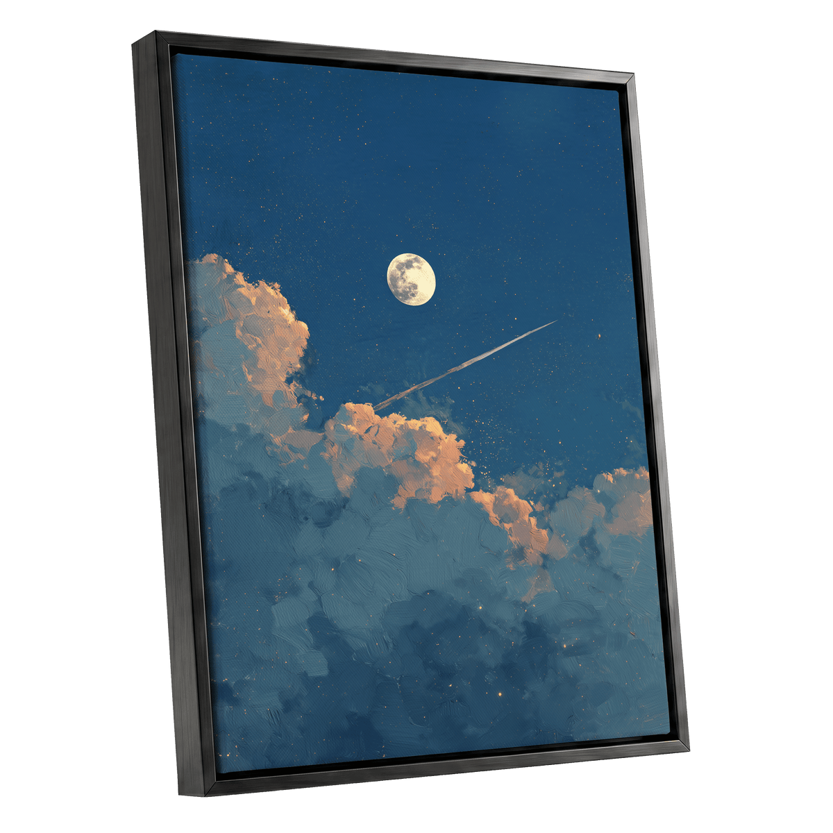 Moonlit Ember Clouds – black framed canvas option