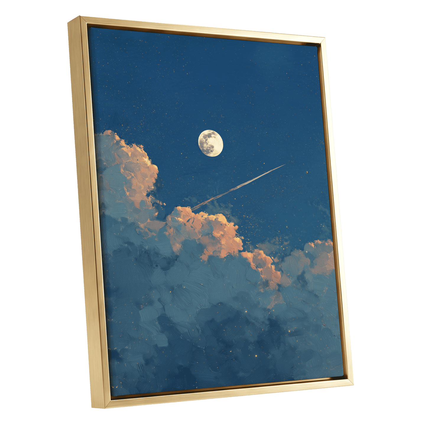 Moonlit Ember Clouds – gold framed canvas option
