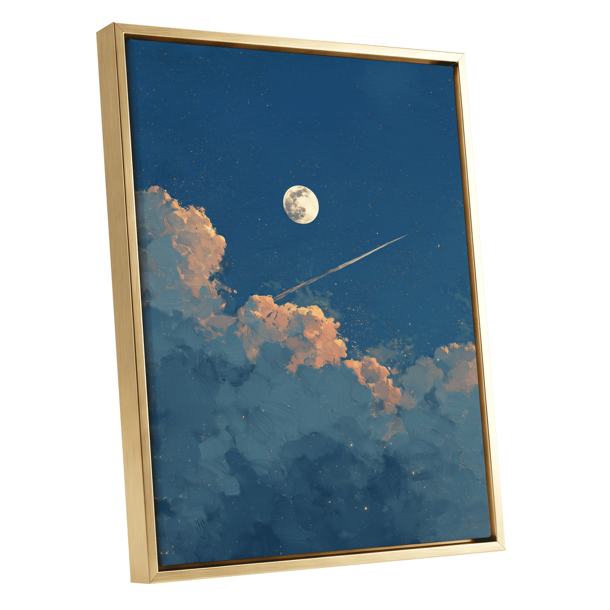 Moonlit Ember Clouds – gold framed canvas option