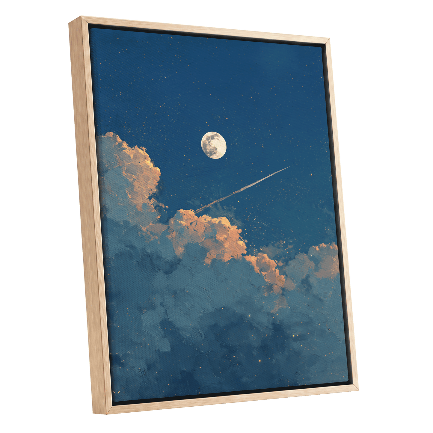 Moonlit Ember Clouds – oak framed canvas option