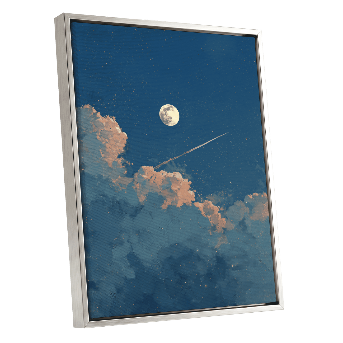 Moonlit Ember Clouds – silver framed canvas option