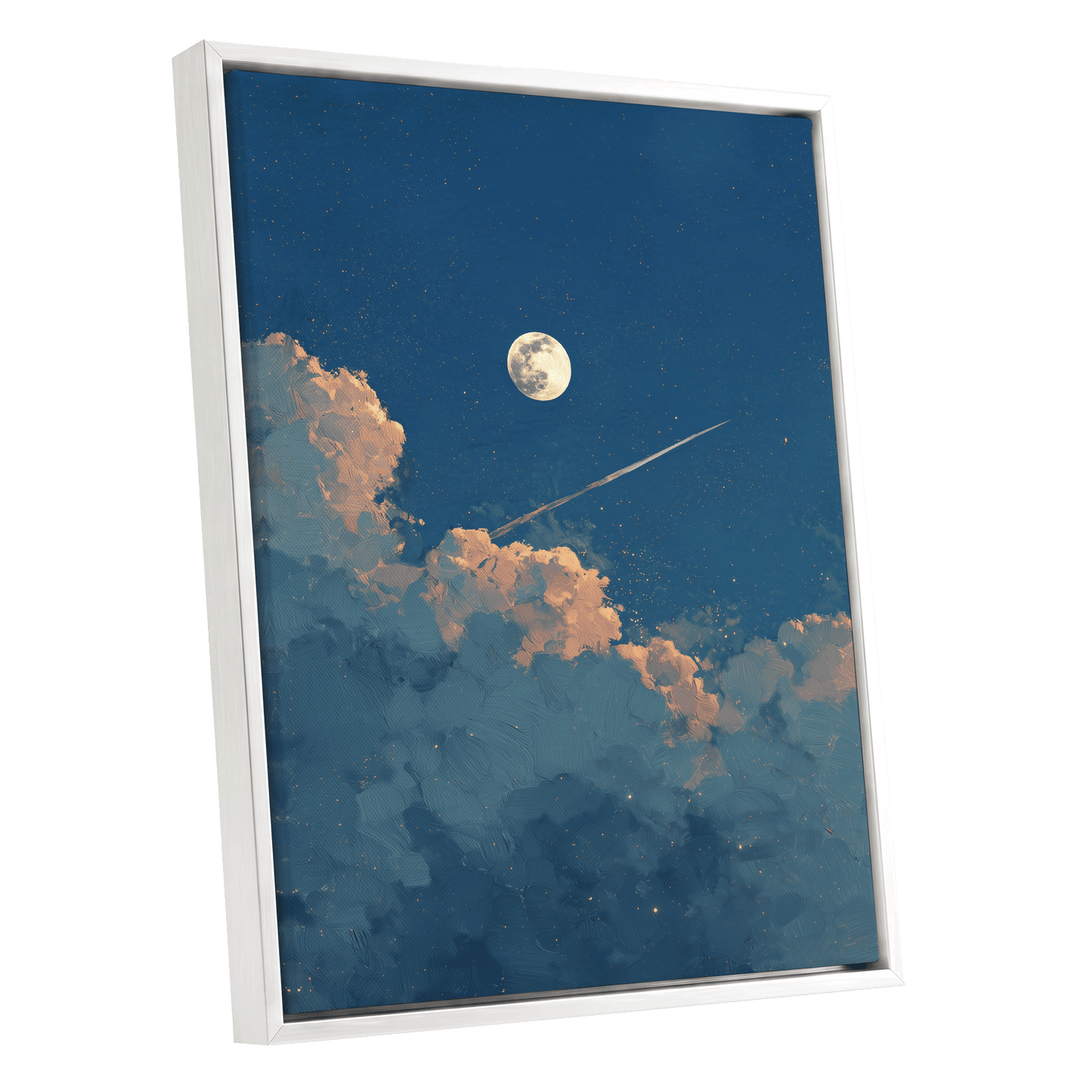 Moonlit Ember Clouds – white framed canvas option