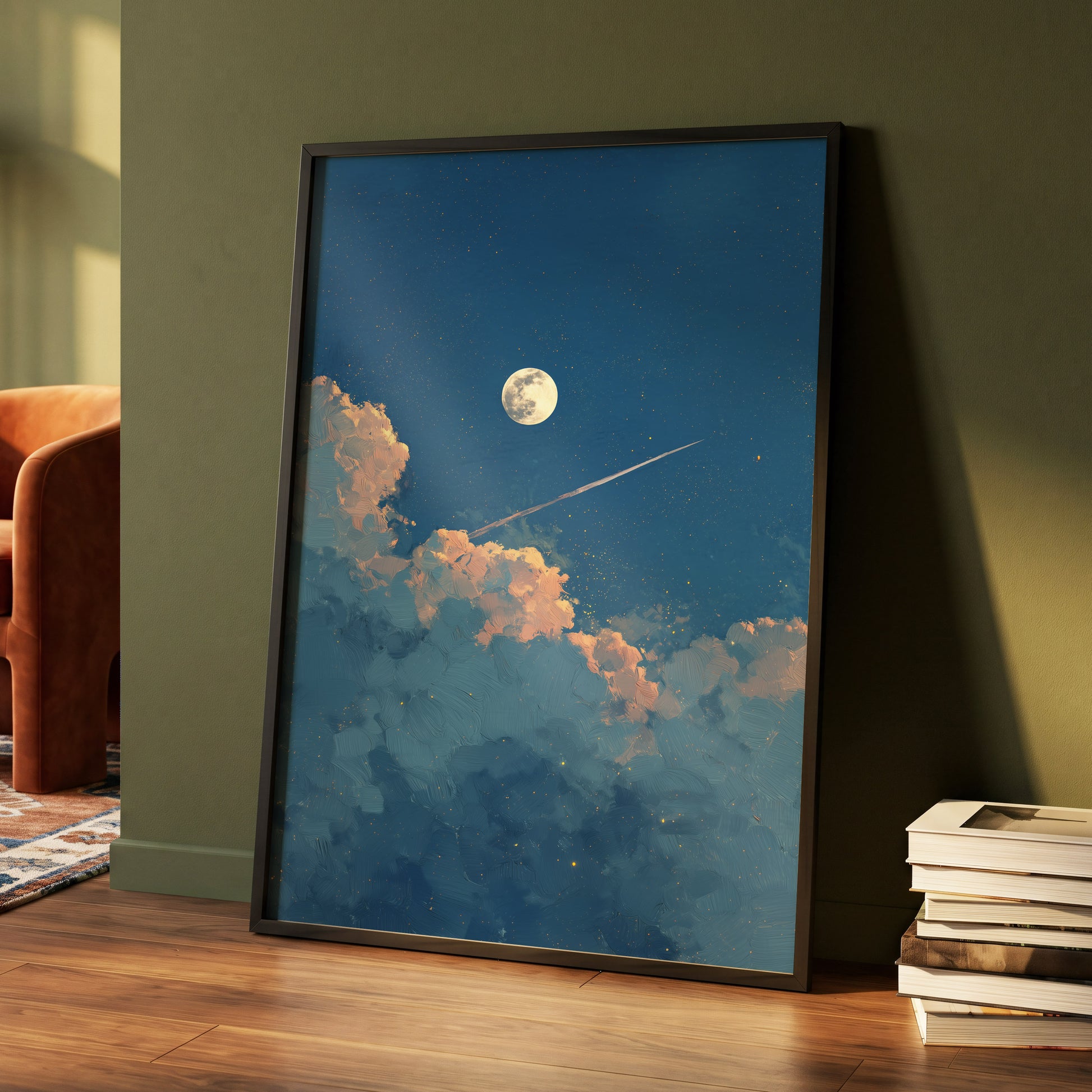 Moonlit Ember Clouds – wall art displayed in a styled interior, gallery view 4
