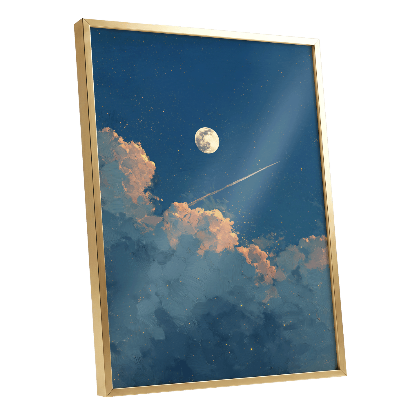 Moonlit Ember Clouds – gold framed poster option