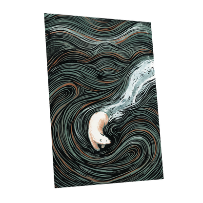 Moonlit Koi Current, black, green, white nature wall art shown as a unframed poster wall art print