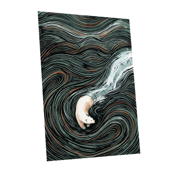 Moonlit Koi Current, black, green, white nature wall art shown as a unframed poster wall art print