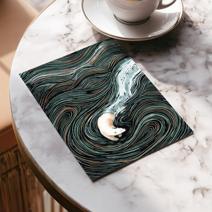 Moonlit Koi Current, black, green, white nature wall art displayed in a styled interior, gallery view 5