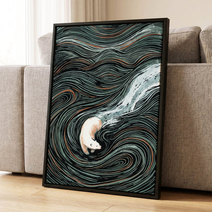 Moonlit Koi Current, black, green, white nature wall art displayed in a styled interior, gallery view 8