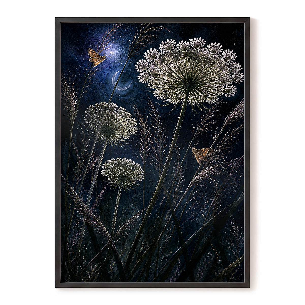 Moonlit Meadow Lace, blue, black, green floral wall art, front artwork view