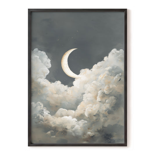 Moonlit Reverie – gray, white, beige nature wall art, front view