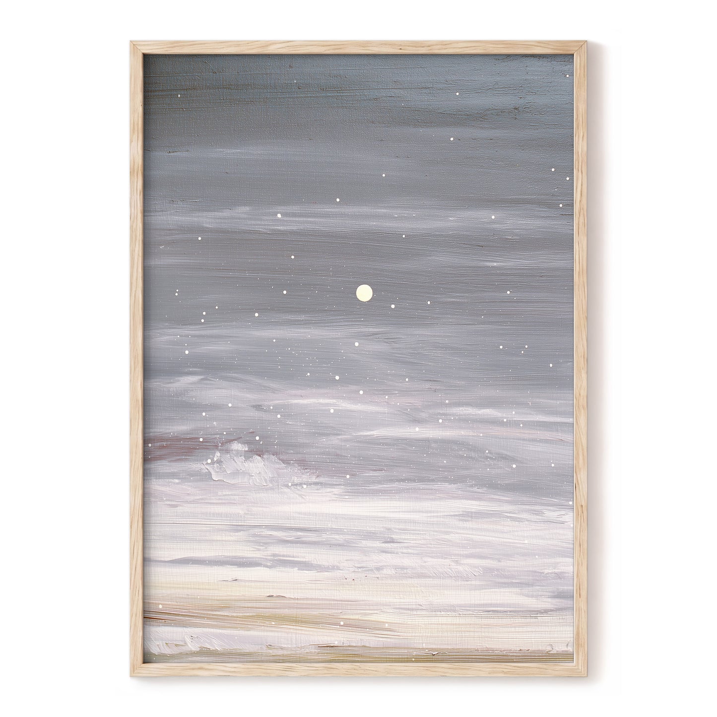 Moonlit Snowfall, gray, white, beige nature wall art, front artwork view