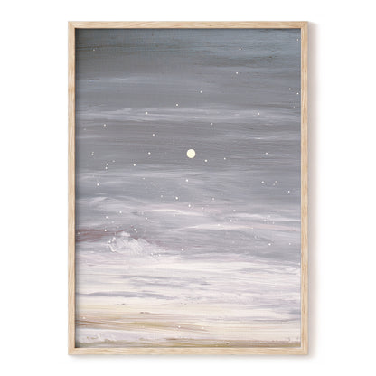 Moonlit Snowfall, gray, white, beige nature wall art, front artwork view