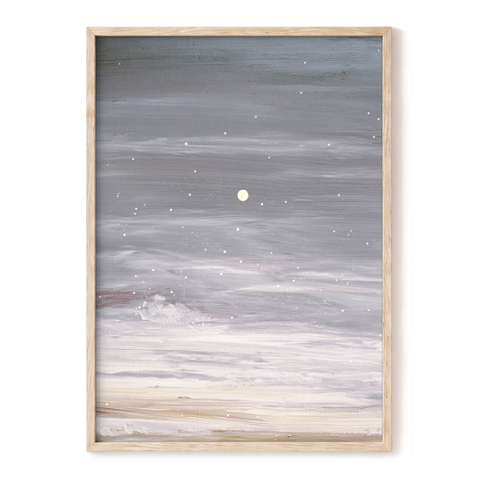 Moonlit Snowfall, gray, white, beige nature wall art, front artwork view