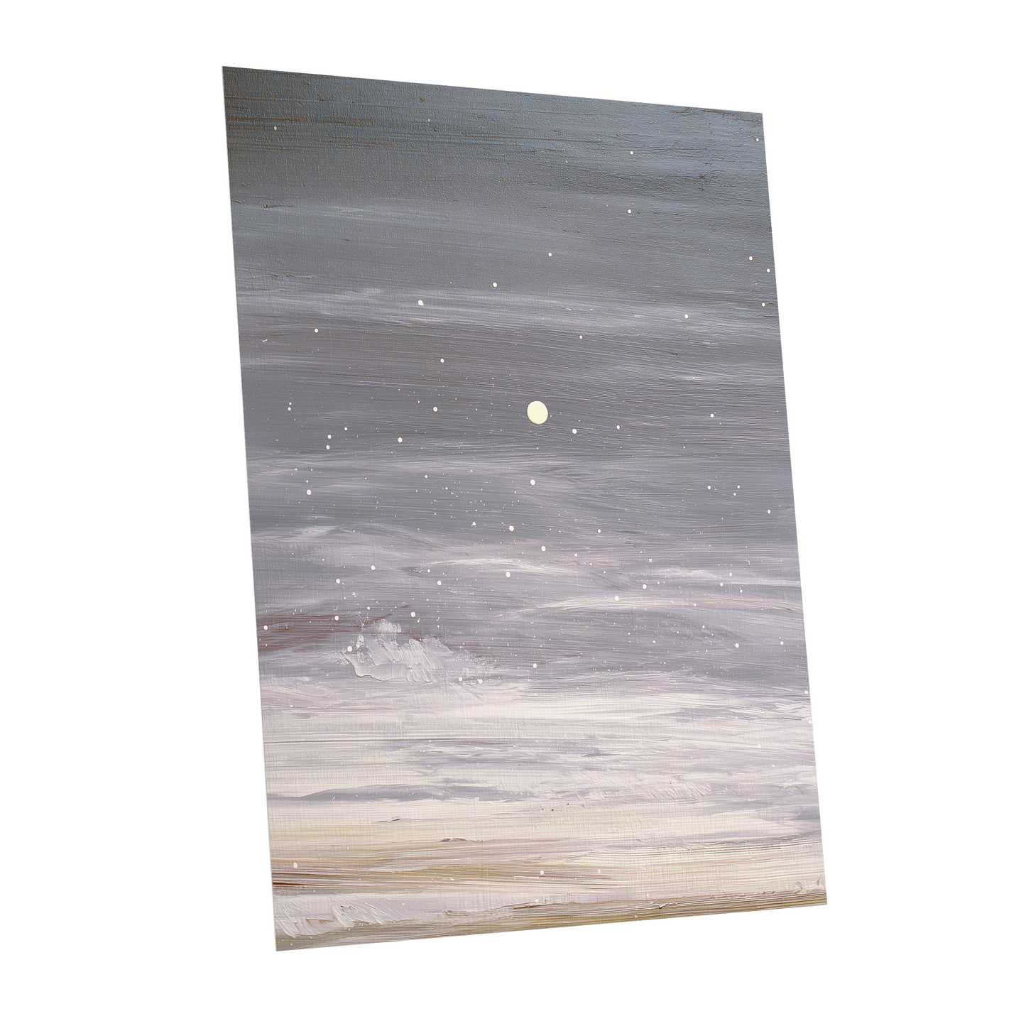 Moonlit Snowfall, gray, white, beige nature wall art shown as a unframed poster wall art print