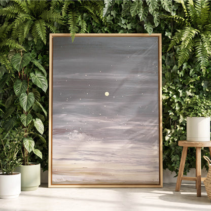 Moonlit Snowfall, gray, white, beige nature wall art displayed in a styled interior, gallery view 8