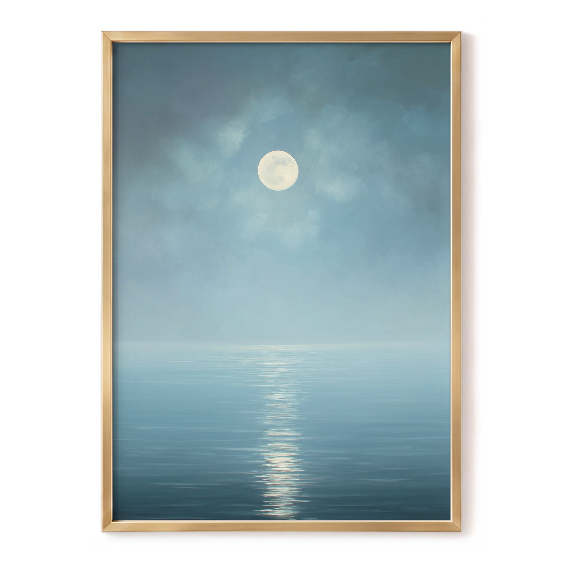 Moonlit Stillness, blue, white, gray nature wall art, front artwork view