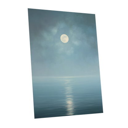 Moonlit Stillness, blue, white, gray nature wall art shown as a unframed poster wall art print