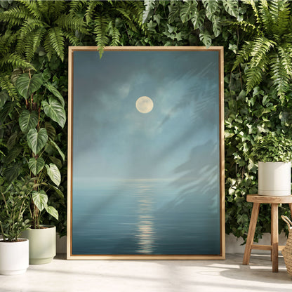 Moonlit Stillness, blue, white, gray nature wall art displayed in a styled interior, gallery view 4