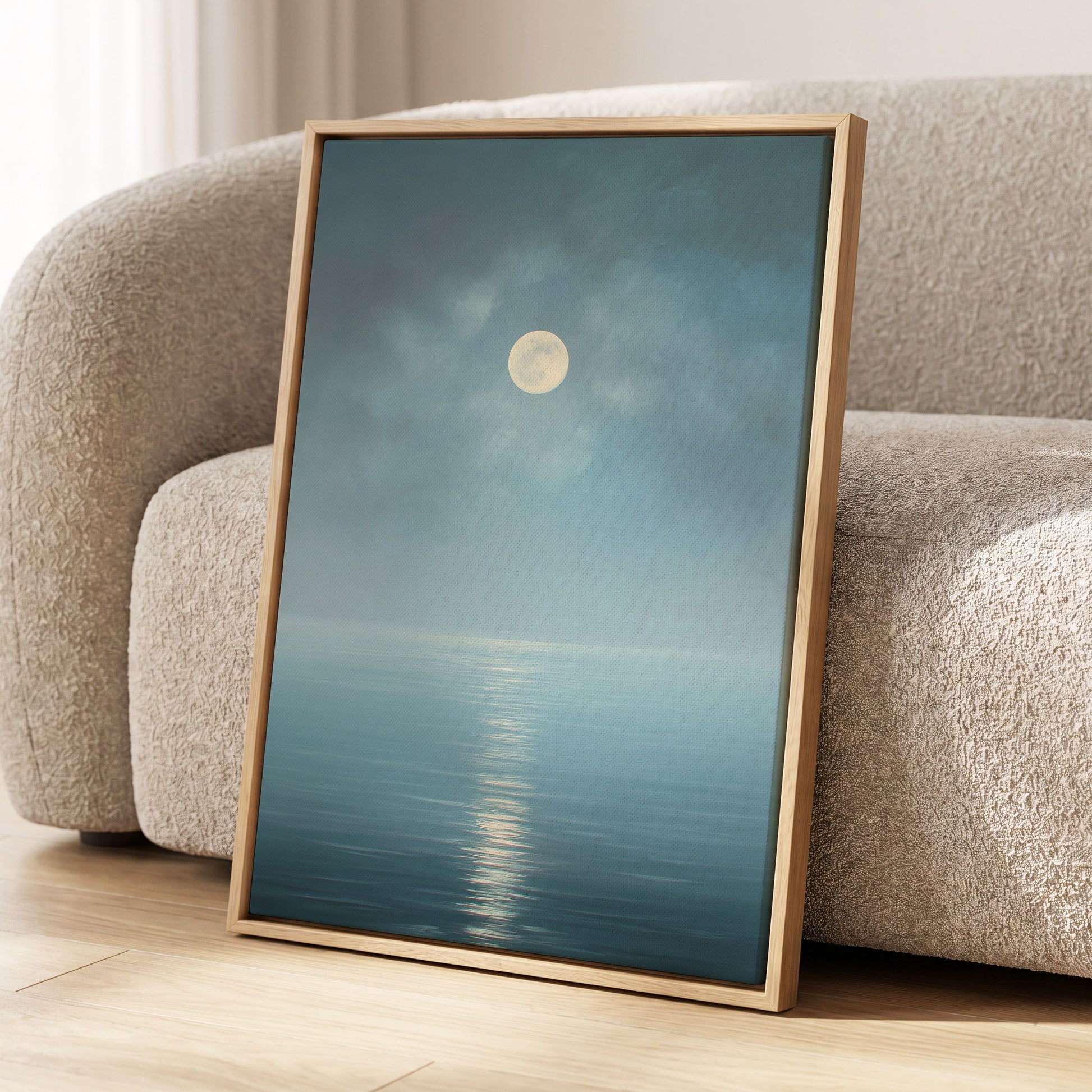Moonlit Stillness, blue, white, gray nature wall art displayed in a styled interior, gallery view 8