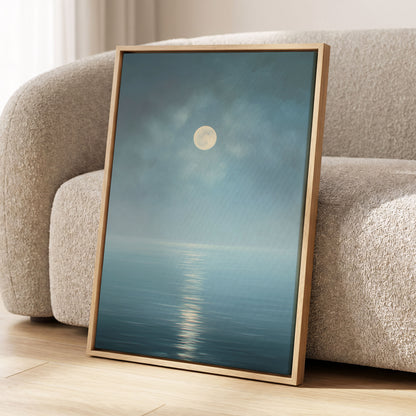 Moonlit Stillness, blue, white, gray nature wall art displayed in a styled interior, gallery view 8
