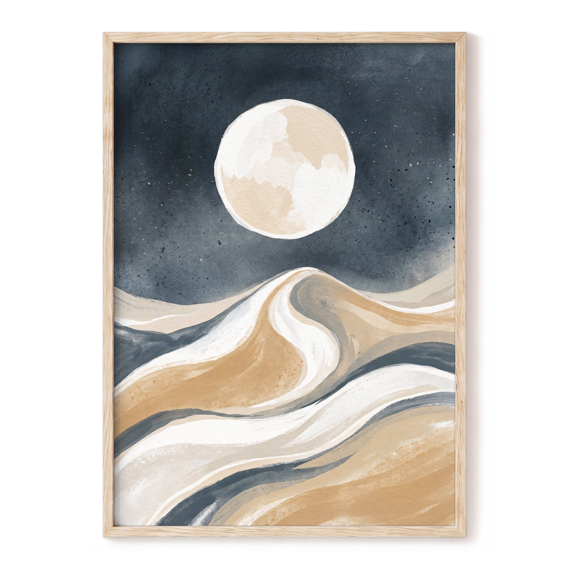 Moonlit Tides, blue, beige, white nature wall art, front artwork view
