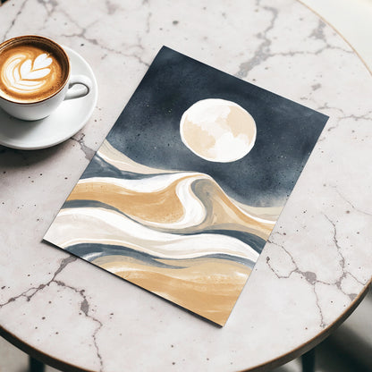 Moonlit Tides, blue, beige, white nature wall art displayed in a styled interior, gallery view 3