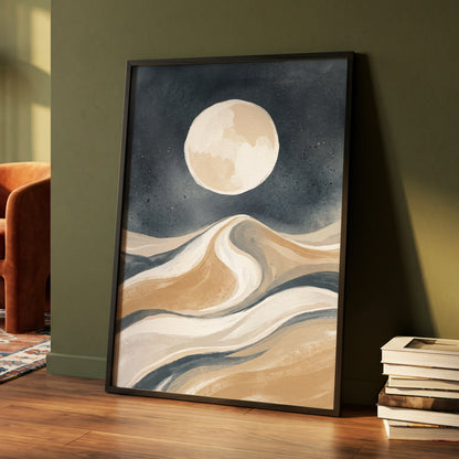 Moonlit Tides, blue, beige, white nature wall art displayed in a styled interior, gallery view 4