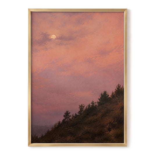 Moonrise in Rose, pink, purple, orange nature wall art, front artwork view