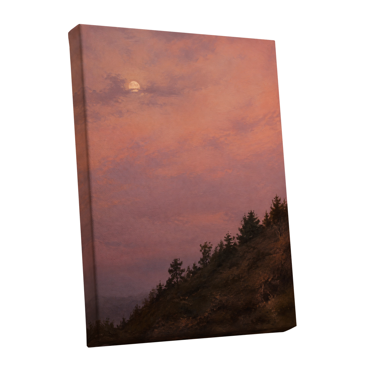 Moonrise in Rose, pink, purple, orange nature wall art shown as a stretched canvas wall art