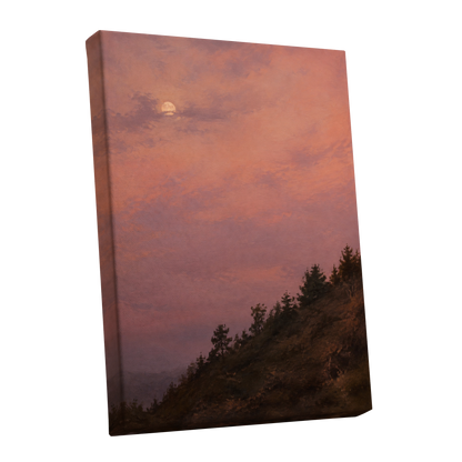 Moonrise in Rose, pink, purple, orange nature wall art shown as a stretched canvas wall art