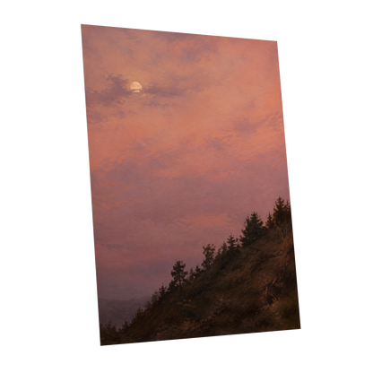 Moonrise in Rose, pink, purple, orange nature wall art shown as a unframed poster wall art print