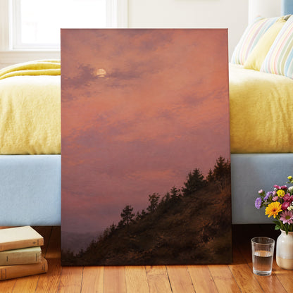 Moonrise in Rose, pink, purple, orange nature wall art displayed in a styled interior, gallery view 3