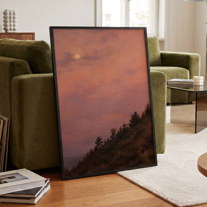 Moonrise in Rose, pink, purple, orange nature wall art displayed in a styled interior, gallery view 6
