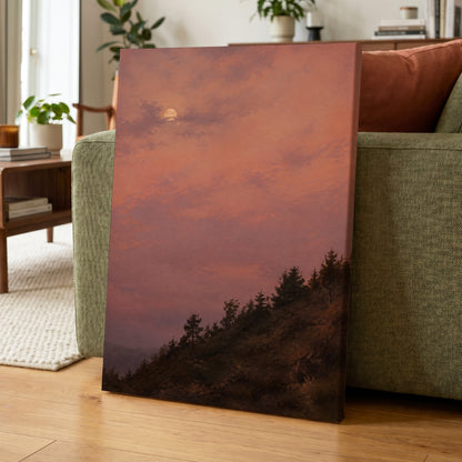 Moonrise in Rose, pink, purple, orange nature wall art displayed in a styled interior, gallery view 7