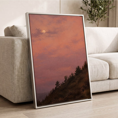 Moonrise in Rose, pink, purple, orange nature wall art displayed in a styled interior, gallery view 8