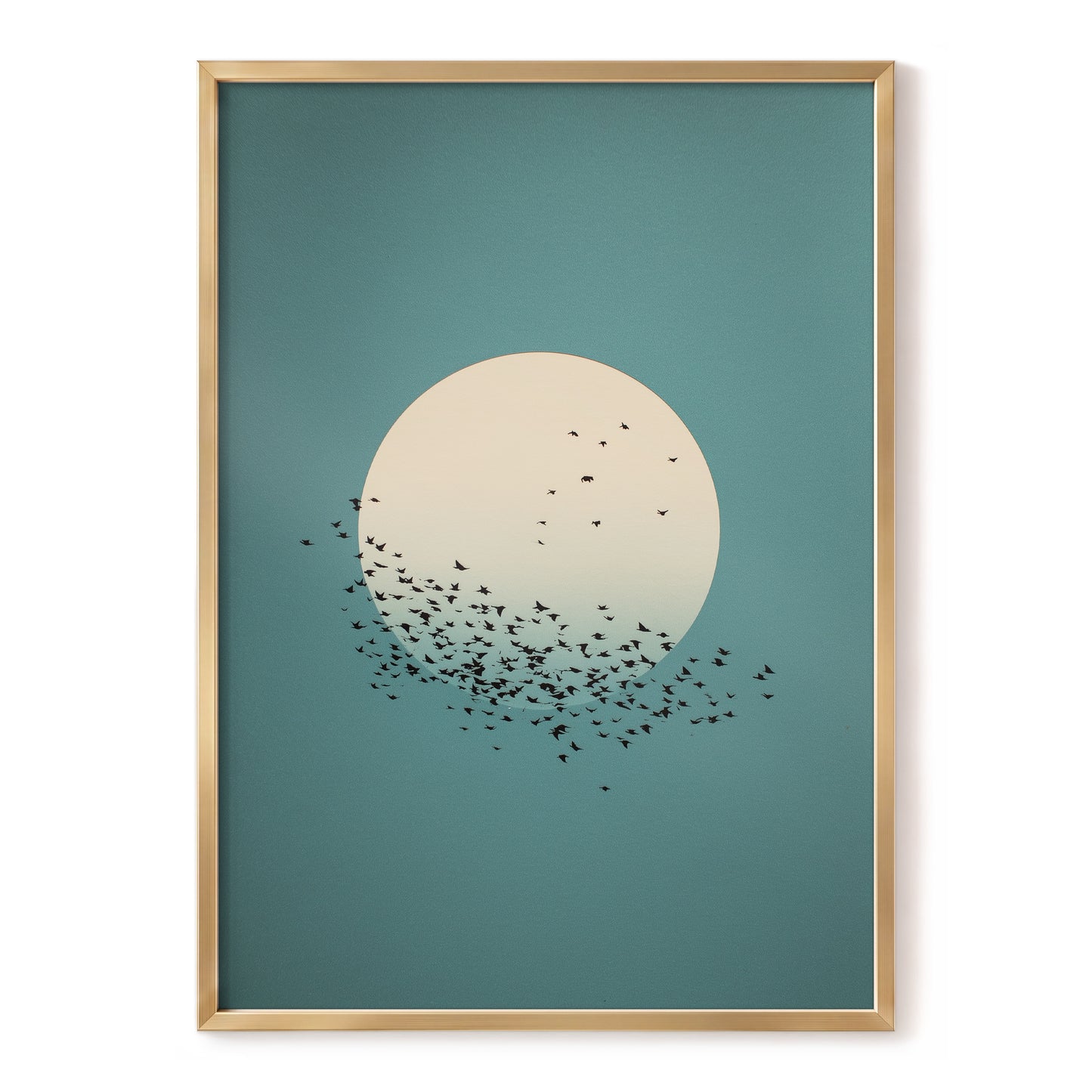 Moonward Murmuration, black, green, blue nature wall art, front artwork view