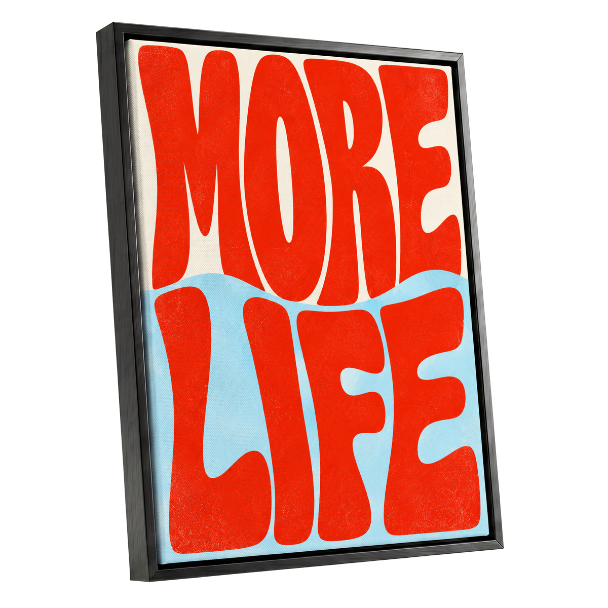 More Life Waves, red, blue, beige abstract wall art shown as a black framed canvas wall art