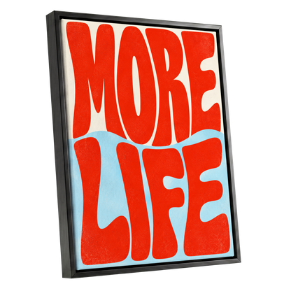 More Life Waves, red, blue, beige abstract wall art shown as a black framed canvas wall art
