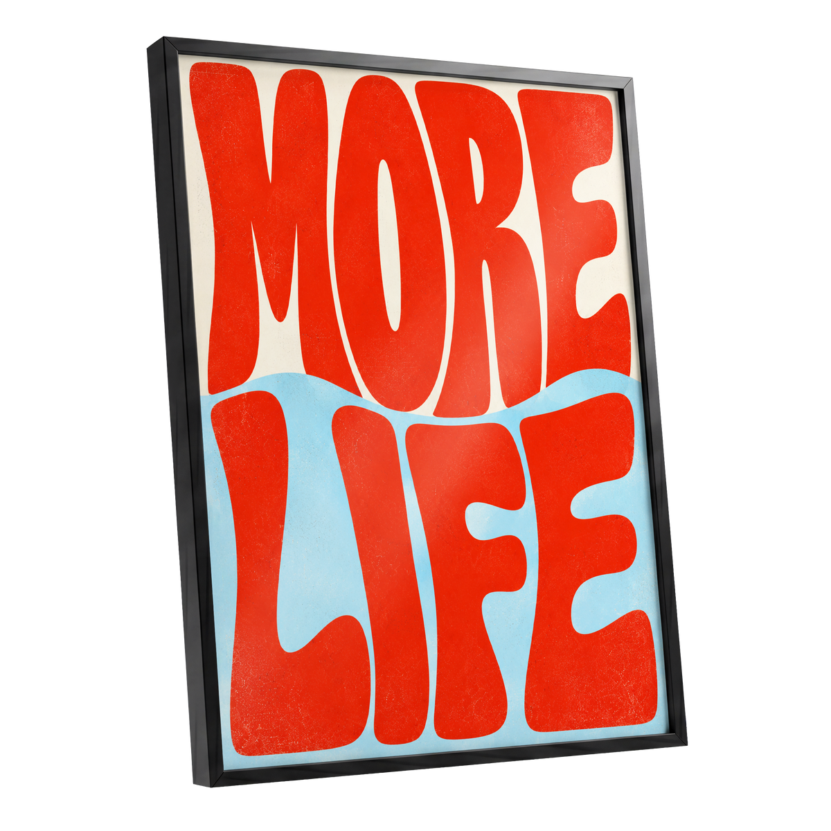More Life Waves, red, blue, beige abstract wall art shown as a black framed poster wall art print