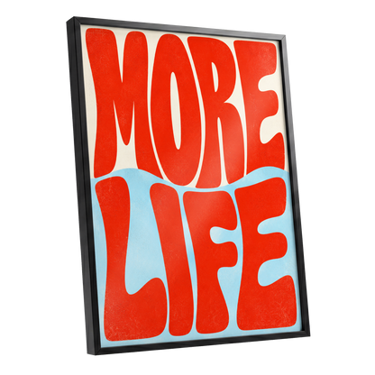 More Life Waves, red, blue, beige abstract wall art shown as a black framed poster wall art print