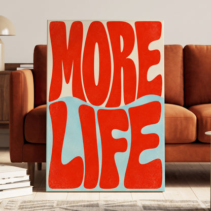 More Life Waves, red, blue, beige abstract wall art on canvas displayed in a styled interior, gallery view 1