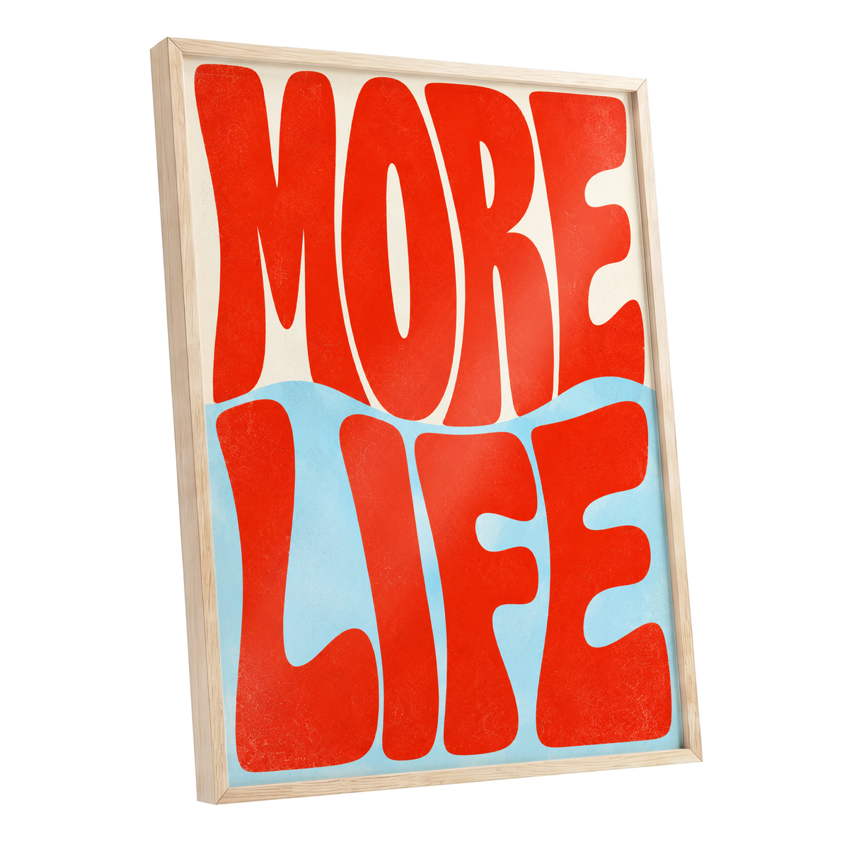 More Life Waves, red, blue, beige abstract wall art shown as a oak framed poster wall art print