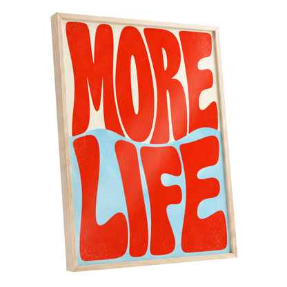 More Life Waves, red, blue, beige abstract wall art shown as a oak framed poster wall art print