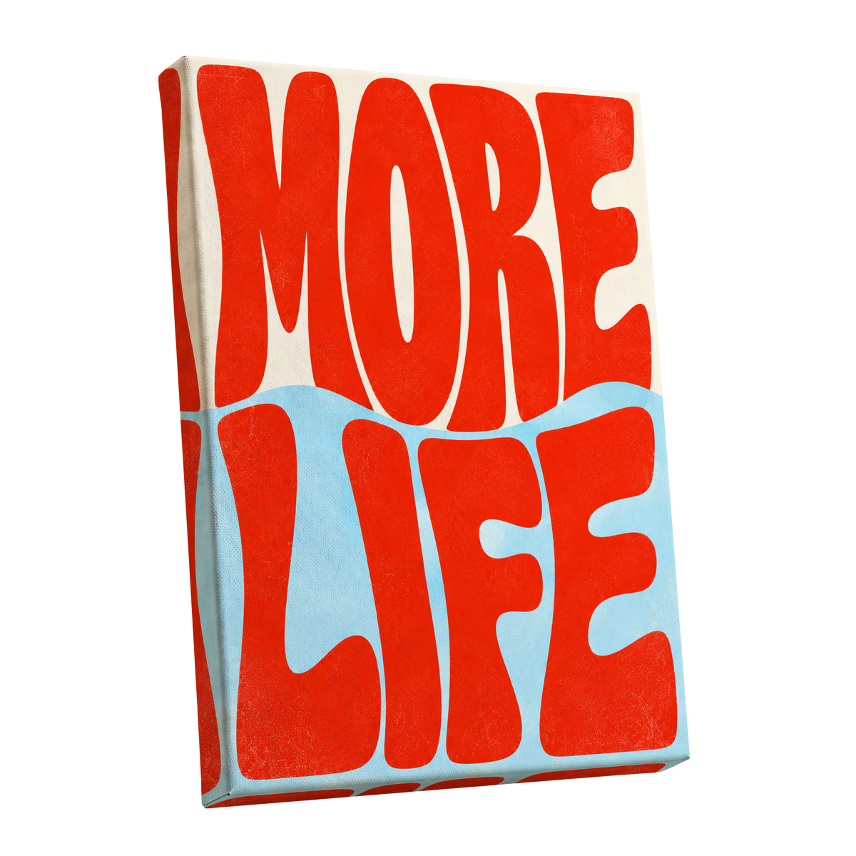 More Life Waves, red, blue, beige abstract wall art shown as a stretched canvas wall art