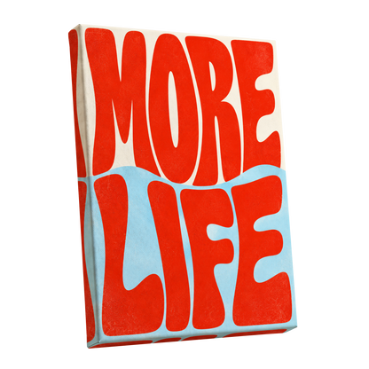 More Life Waves, red, blue, beige abstract wall art shown as a stretched canvas wall art