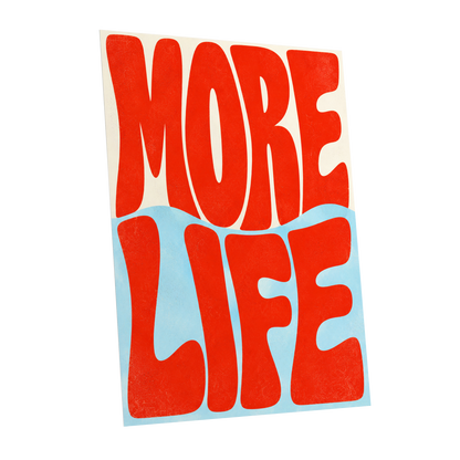 More Life Waves, red, blue, beige abstract wall art shown as a unframed poster wall art print